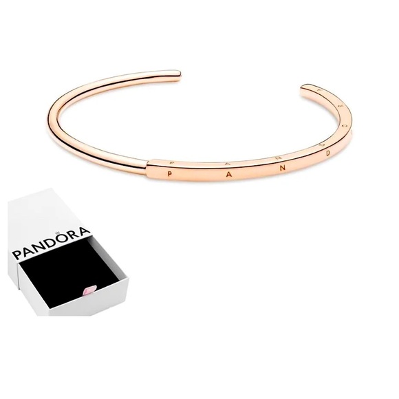 Pandora Signature I-D Rose Gold Plated Silver Bangle - Picture 7 of 9